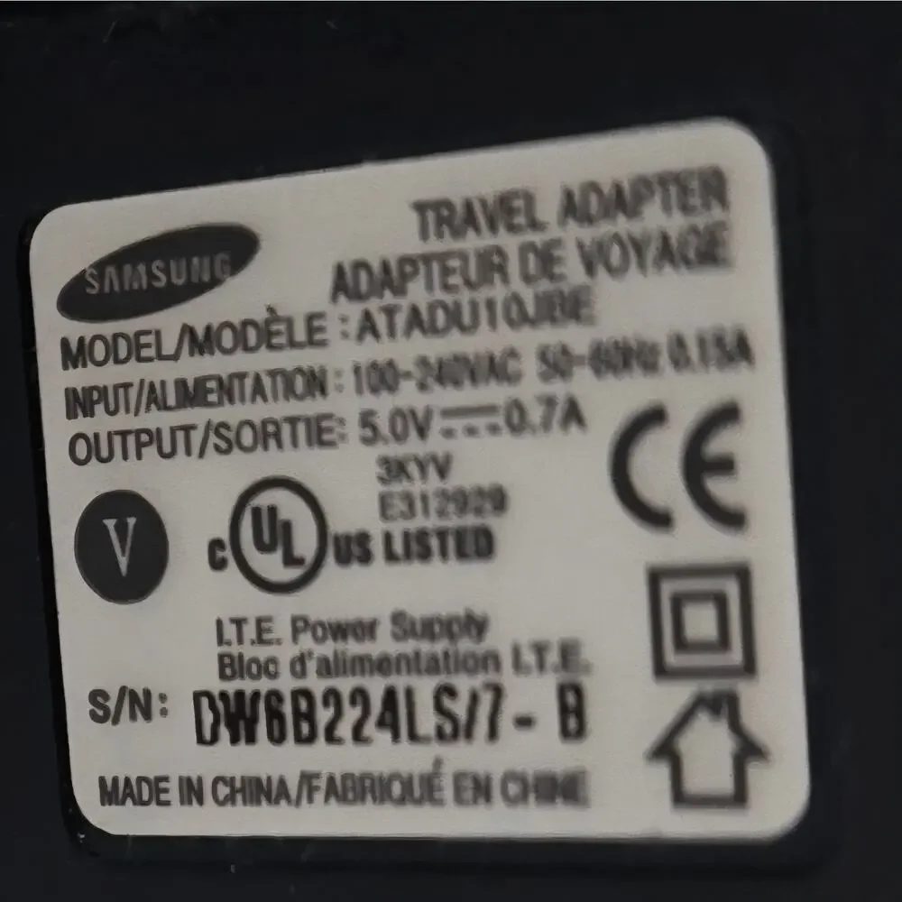 Samsung 5 Volt Travel Adapter Model ATADU10JBE